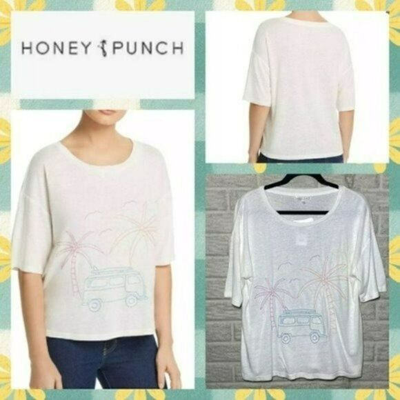 NWT MSRP $48 Honey Punch Embroidered Palm Tee Women's Size Medium - Picture 1 of 9